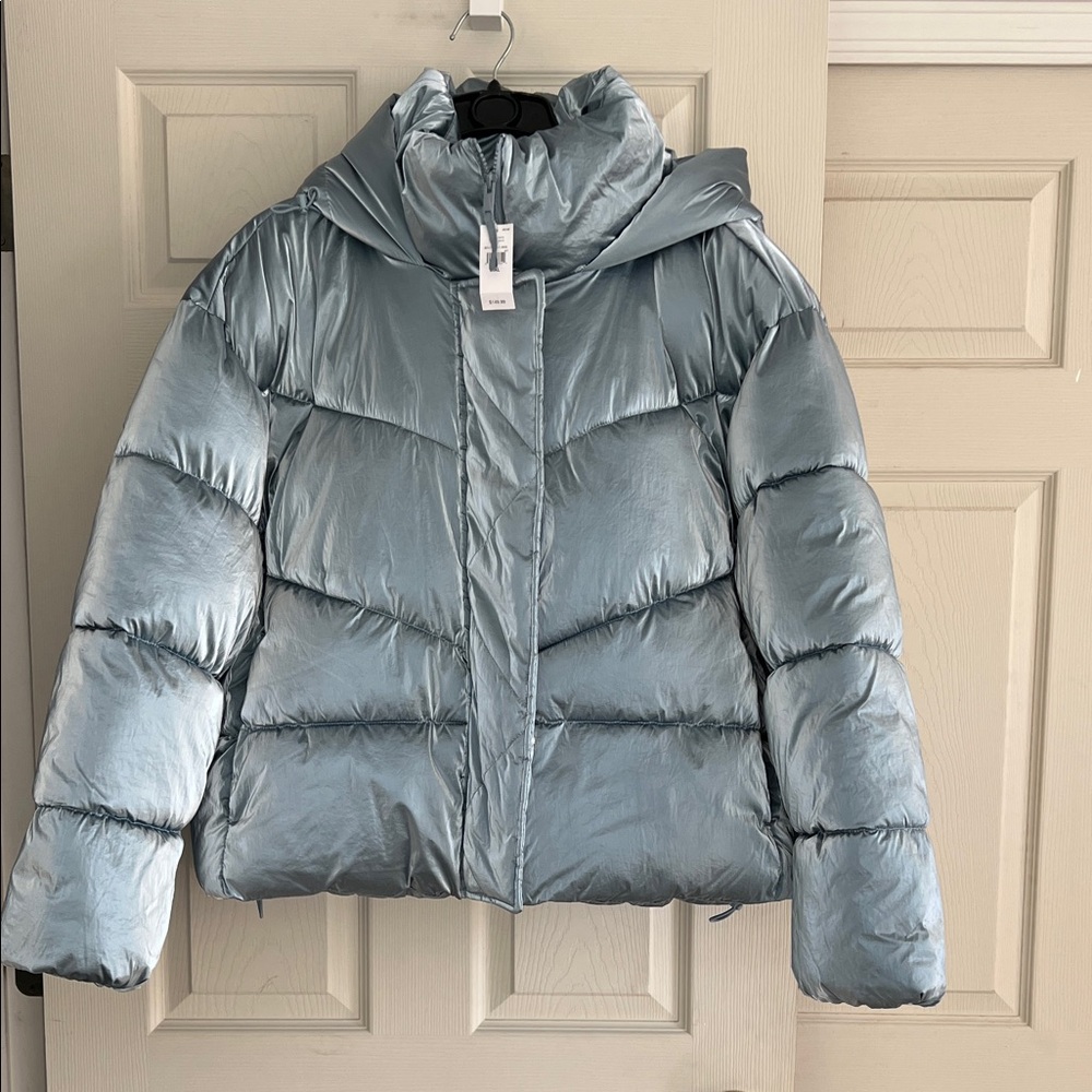 Blue Metallic Puffer Jacket
